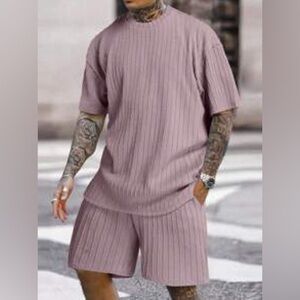 SHEIN Textured Knit Set in Dusty Pink